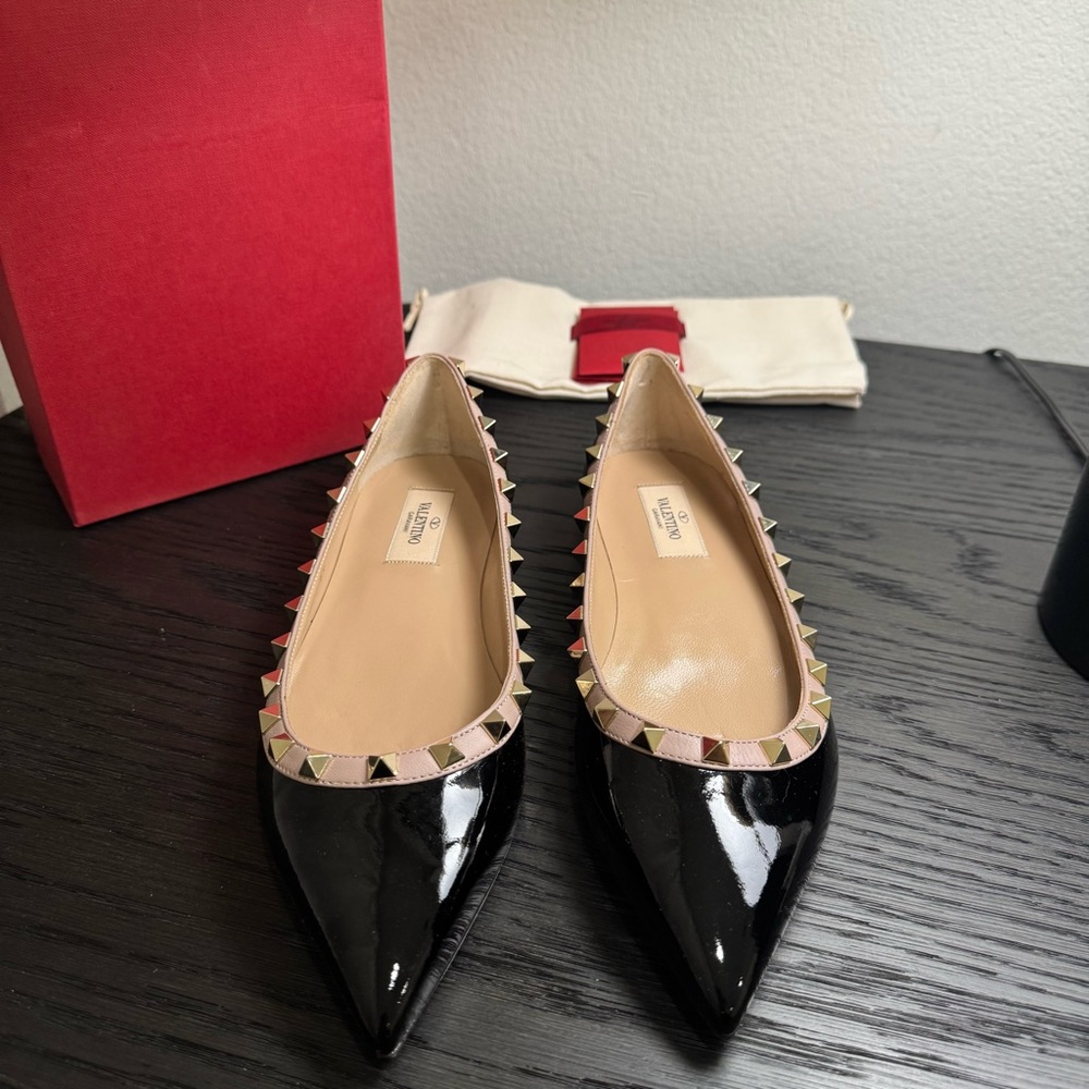 Valentino Garavani Rockstud Ballet Flats Patent Black 38 - Picture 4 of 11